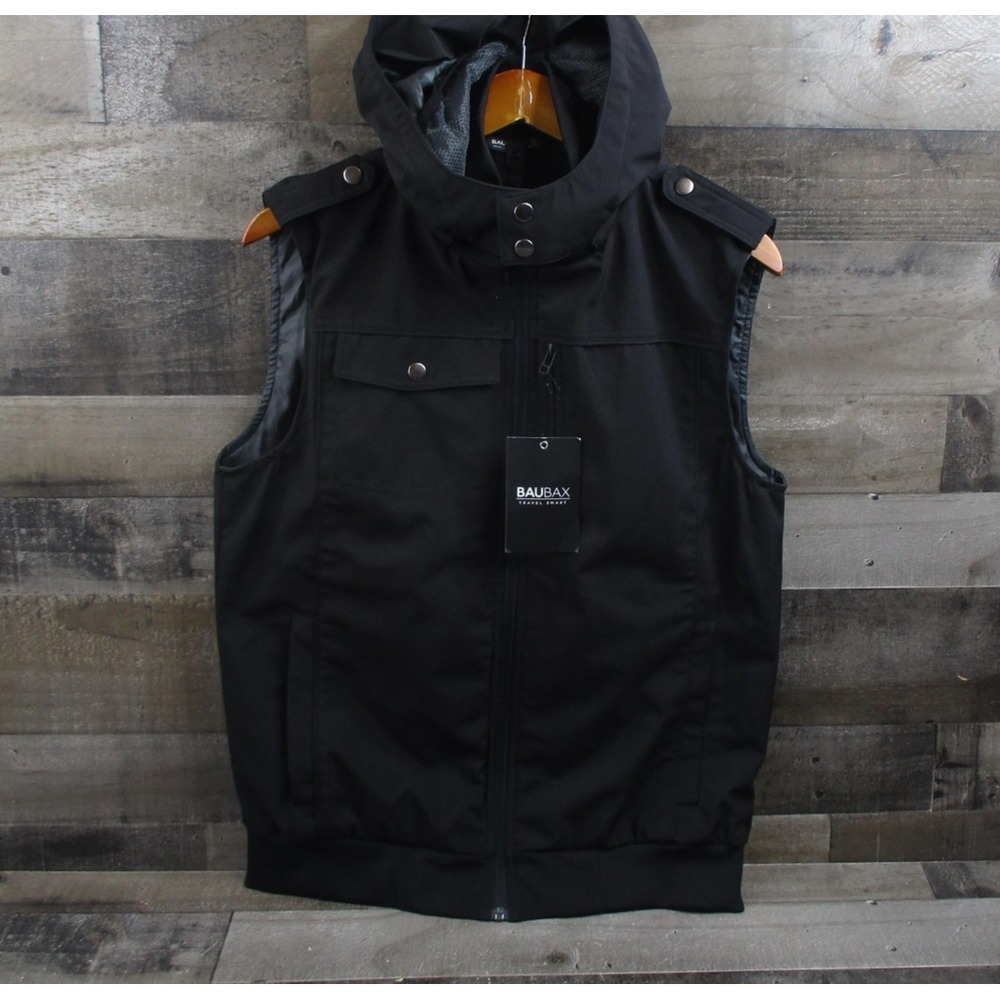 BauBax Vest Mens Small Water Resistant Hooded Travel Smart Lightweight Jacket